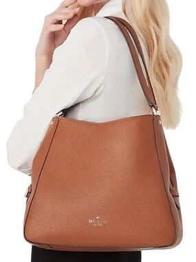 Kate Spade New York Leila Medium Triple Compartment Shoulder Bag Tan NWT